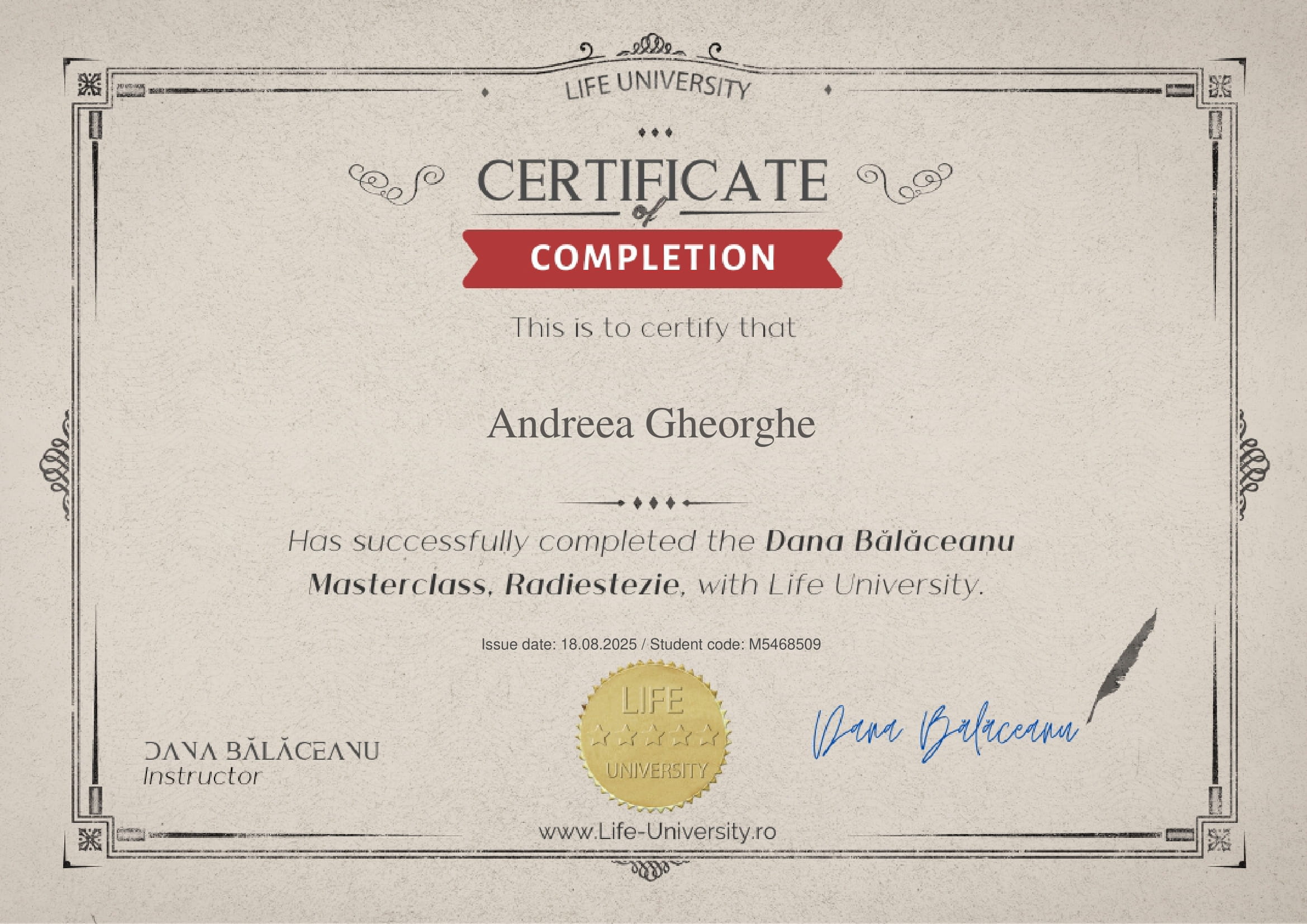 Certificare Curs Radiestezie