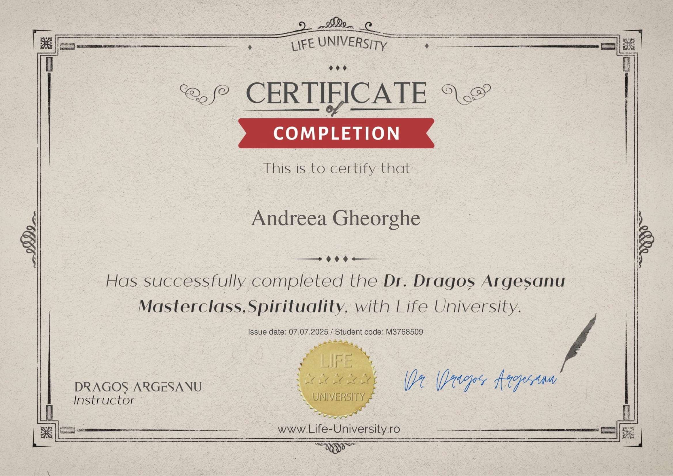 Certificare Curs Spiritualitate