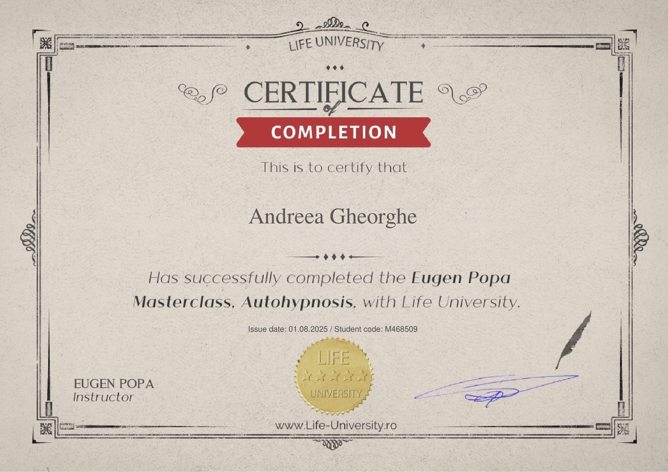 Certificare Autohipnoză