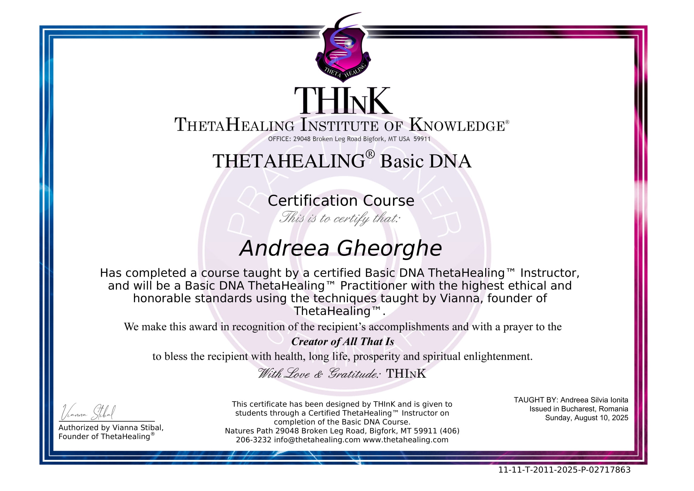 Certificat Theta Healing Bază