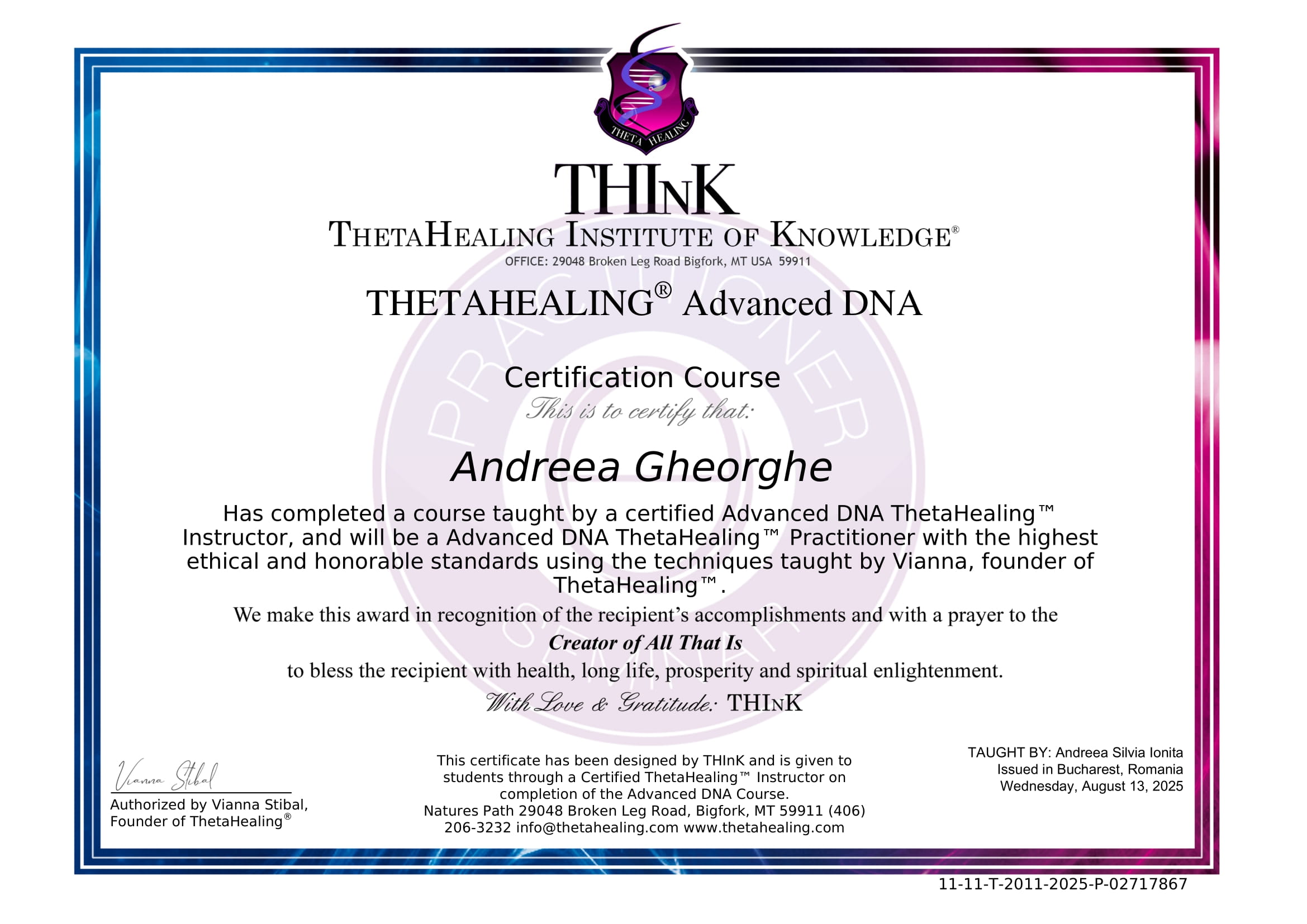 Certificat Theta Healing Avansat